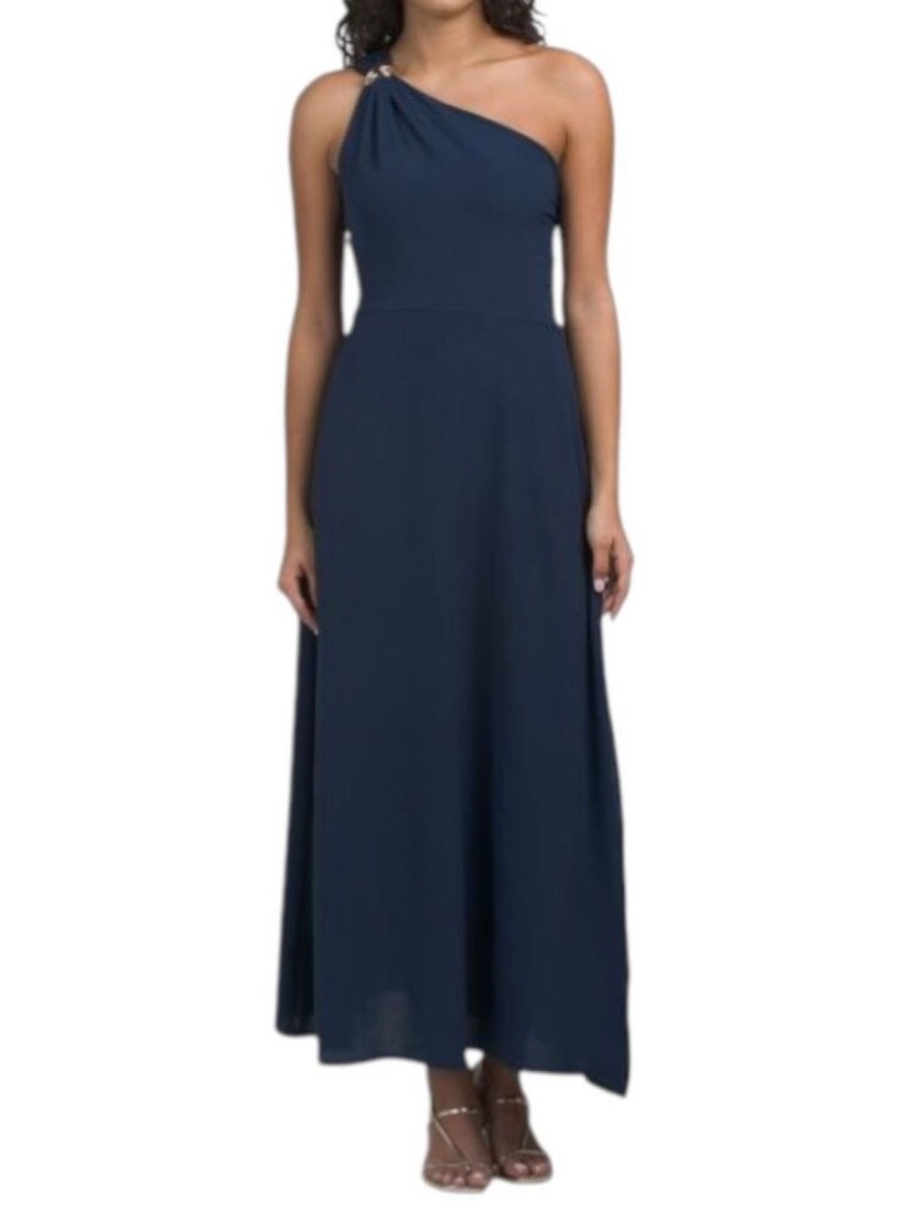 NICOLE MILLER NEW YORK One Shoulder Gold Tone Hardware Maxi Dress